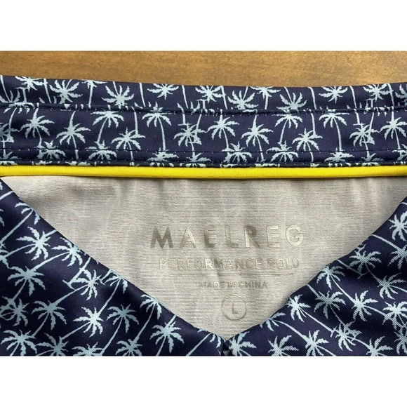 Maelreg Men's Performance Golf Polo Shirt Navy Palm Trees AOP Size Large - Picture 4 of 10
